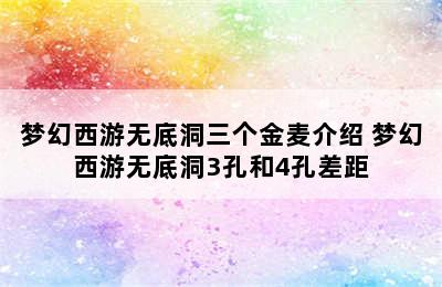 梦幻西游无底洞三个金麦介绍 梦幻西游无底洞3孔和4孔差距